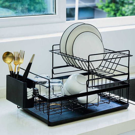 wholesale sink draining double tier metal wire kitchen dish storage rack for kitchen